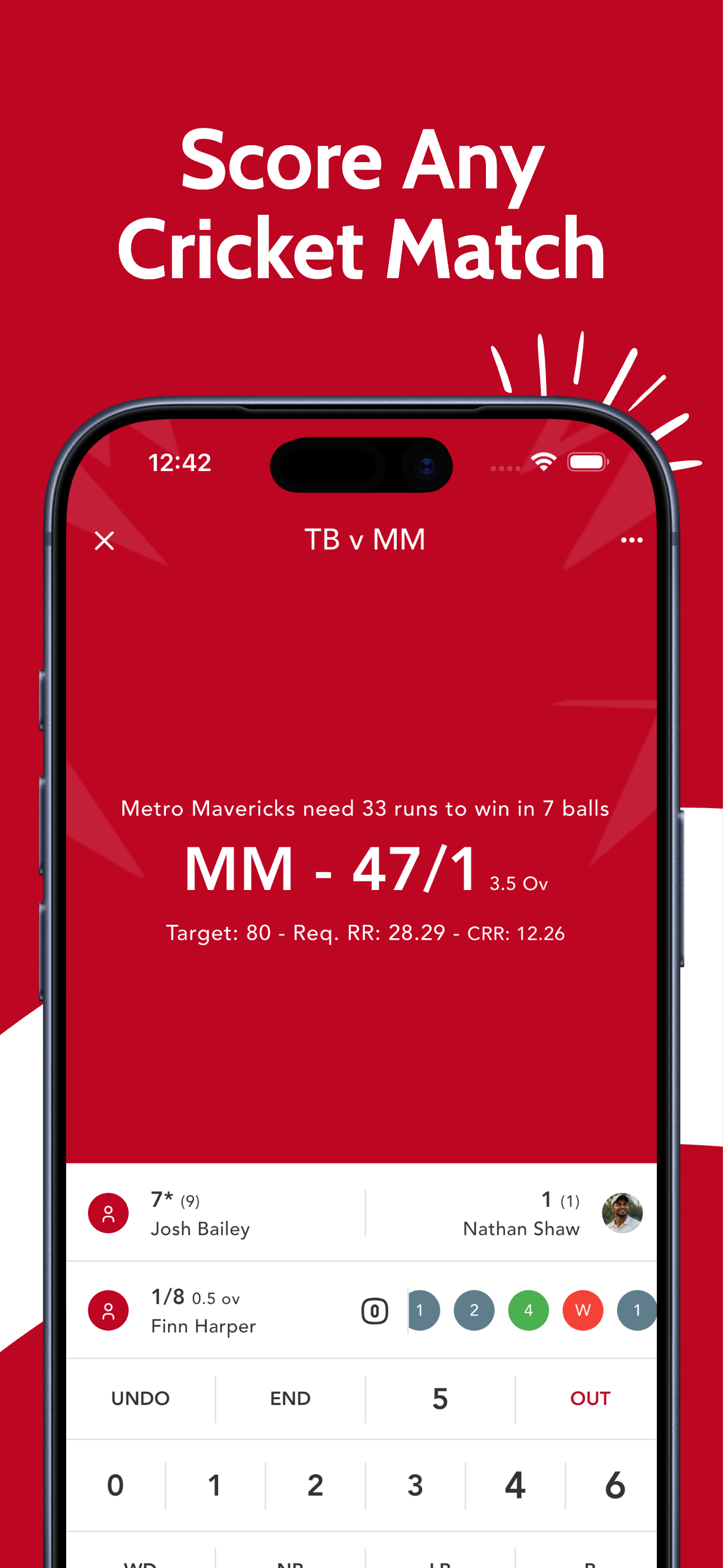 CricScorer Main Screen Mockup